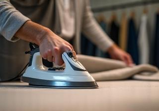 Staff pressing garments